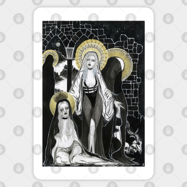 New Mary - Virgin Mary dark goddess, black and white painting, dark and occult art Sticker by SSINAMOON COVEN